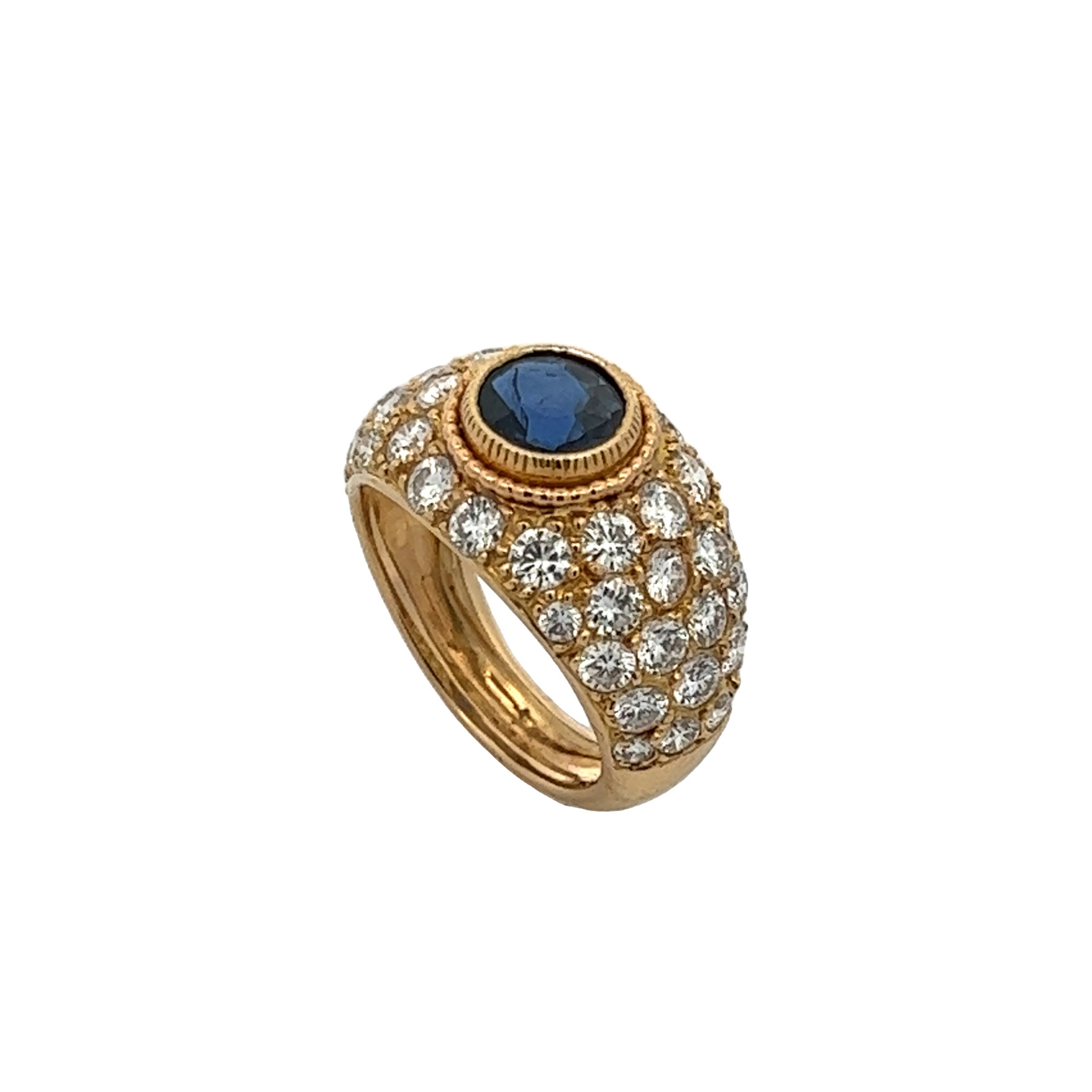 Marchak Paris 1960s 18KT Yellow Gold Sapphire & Diamond Ring