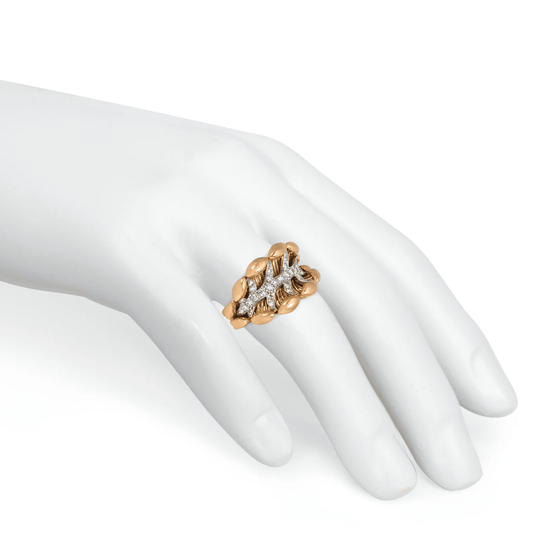 Rene Fréchou French Retro 18KT Rose Gold Diamond Ring on hand