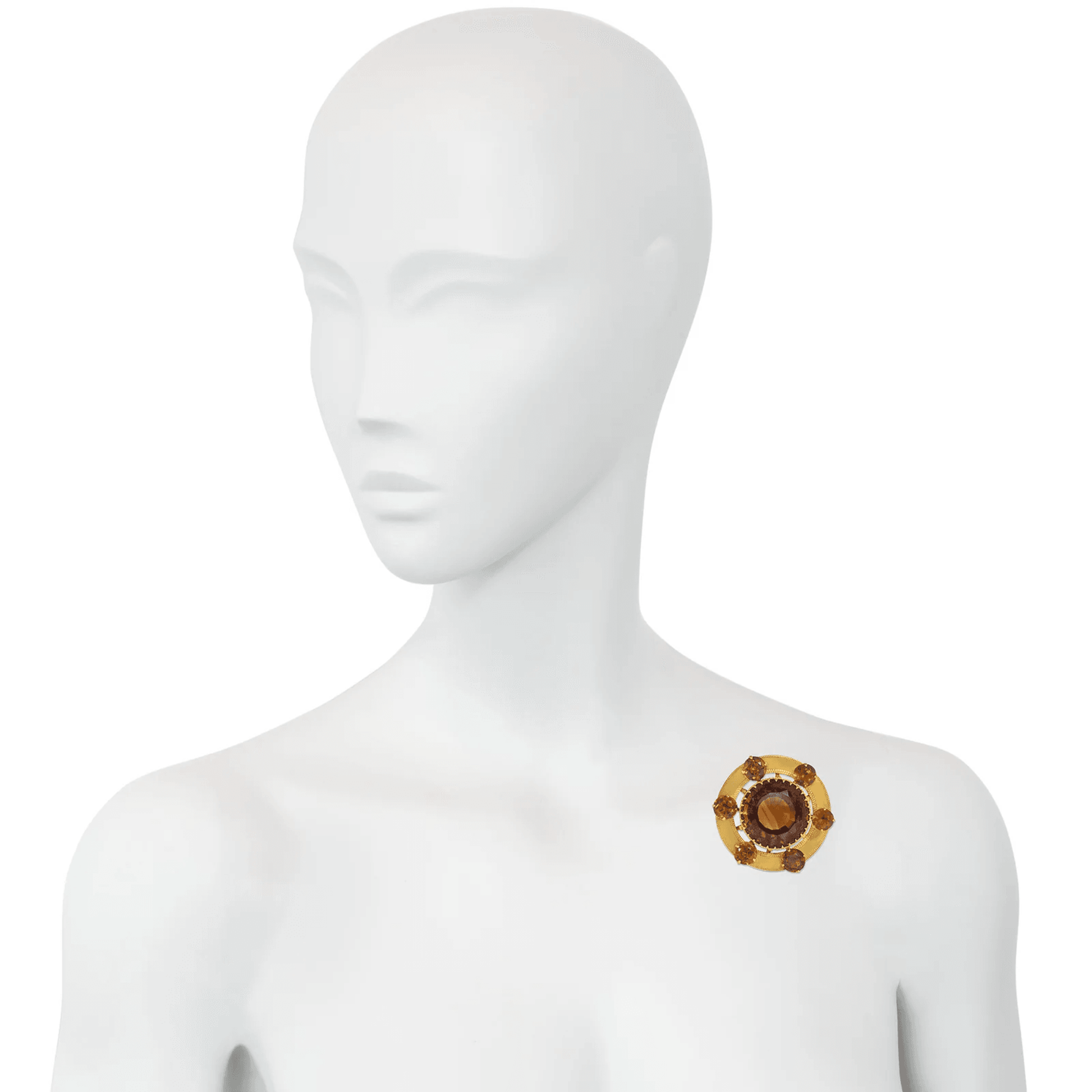 Victorian 18KT Yellow Gold Citrine Brooch on shoulder