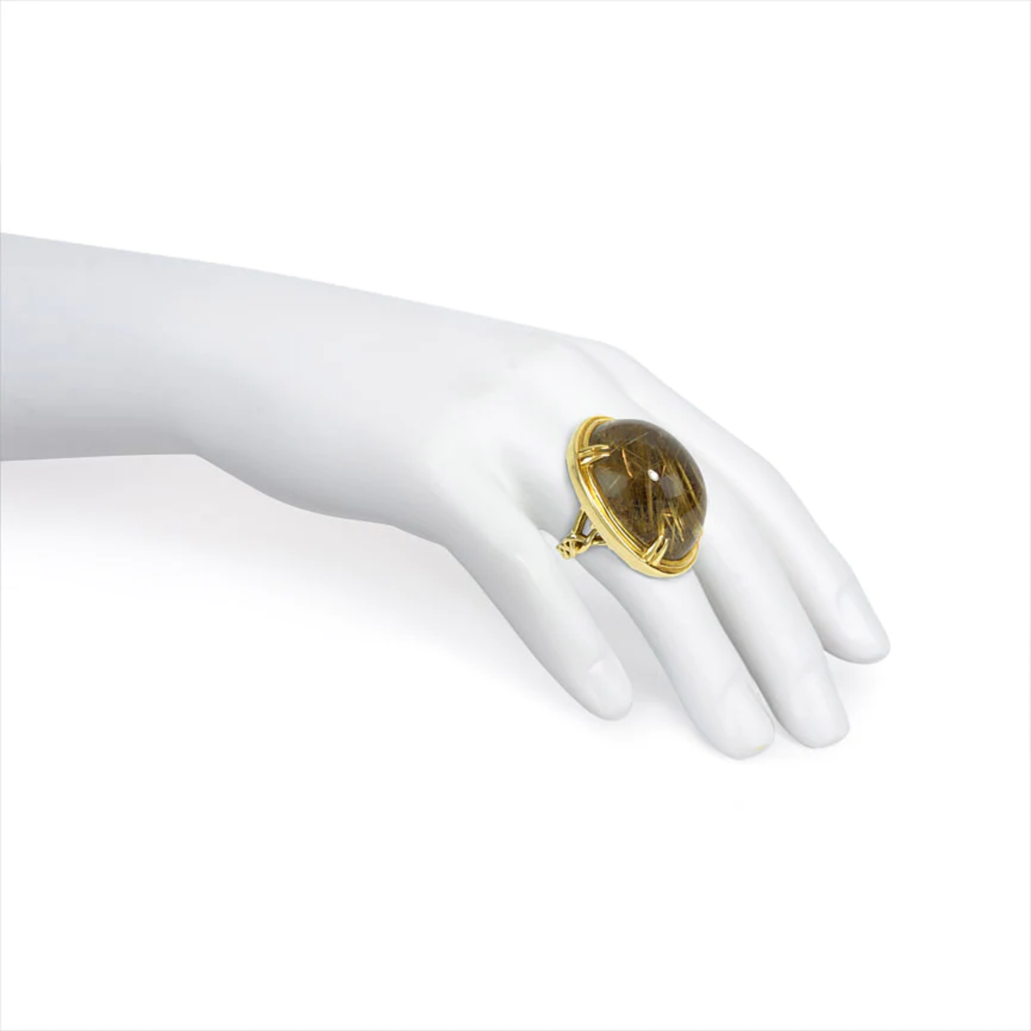 French 1970s 18KT Yellow Gold Quartz Ring on hand