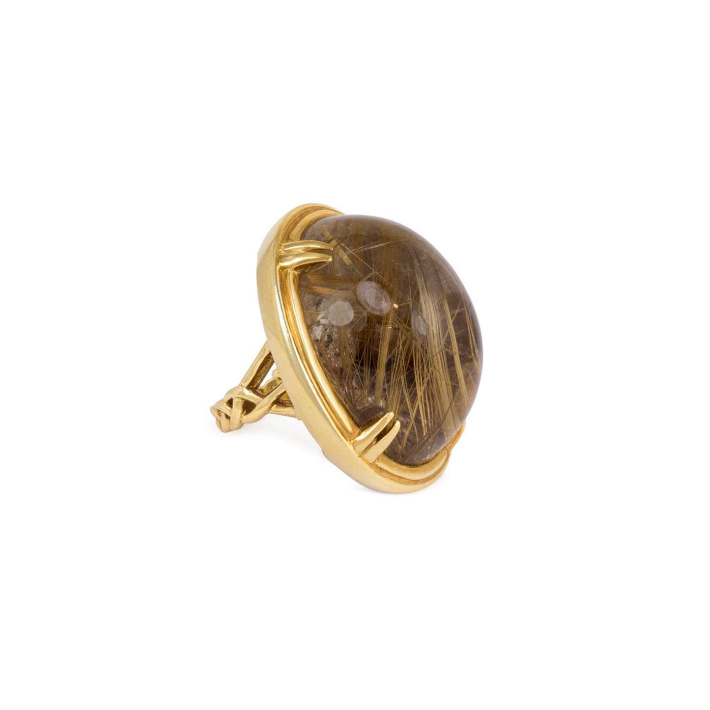 French 1970s 18KT Yellow Gold Quartz Ring side
