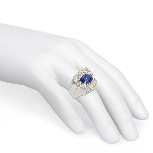 French Art Deco Platinum Sapphire & Diamond Ring on hand