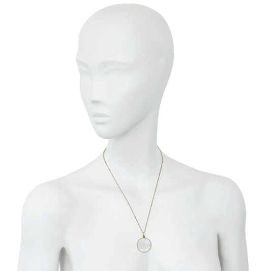 Victorian 18KT Yellow Gold Rock Crystal Locket Pendant on neck