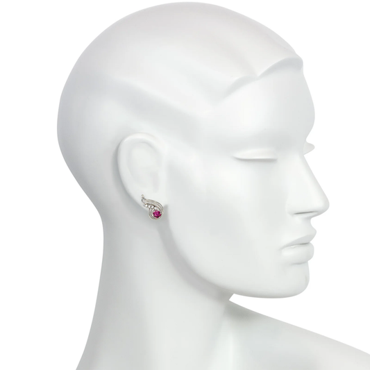 Hélène Vidal French Retro Platinum & 18KT Yellow Gold Ruby & Diamond Earrings on ear