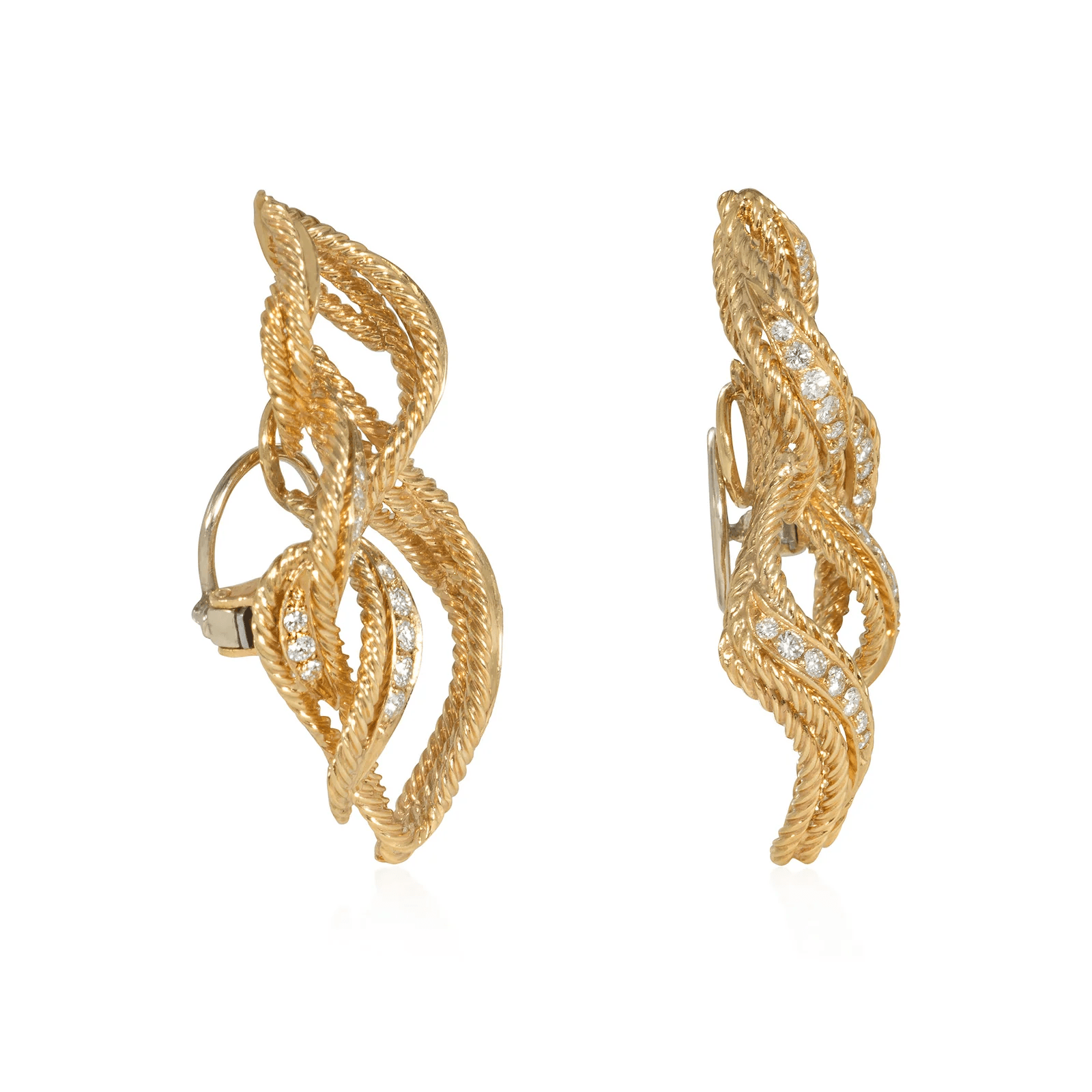 Chaumet 1970s 18KT Yellow Gold Diamond Earrings side
