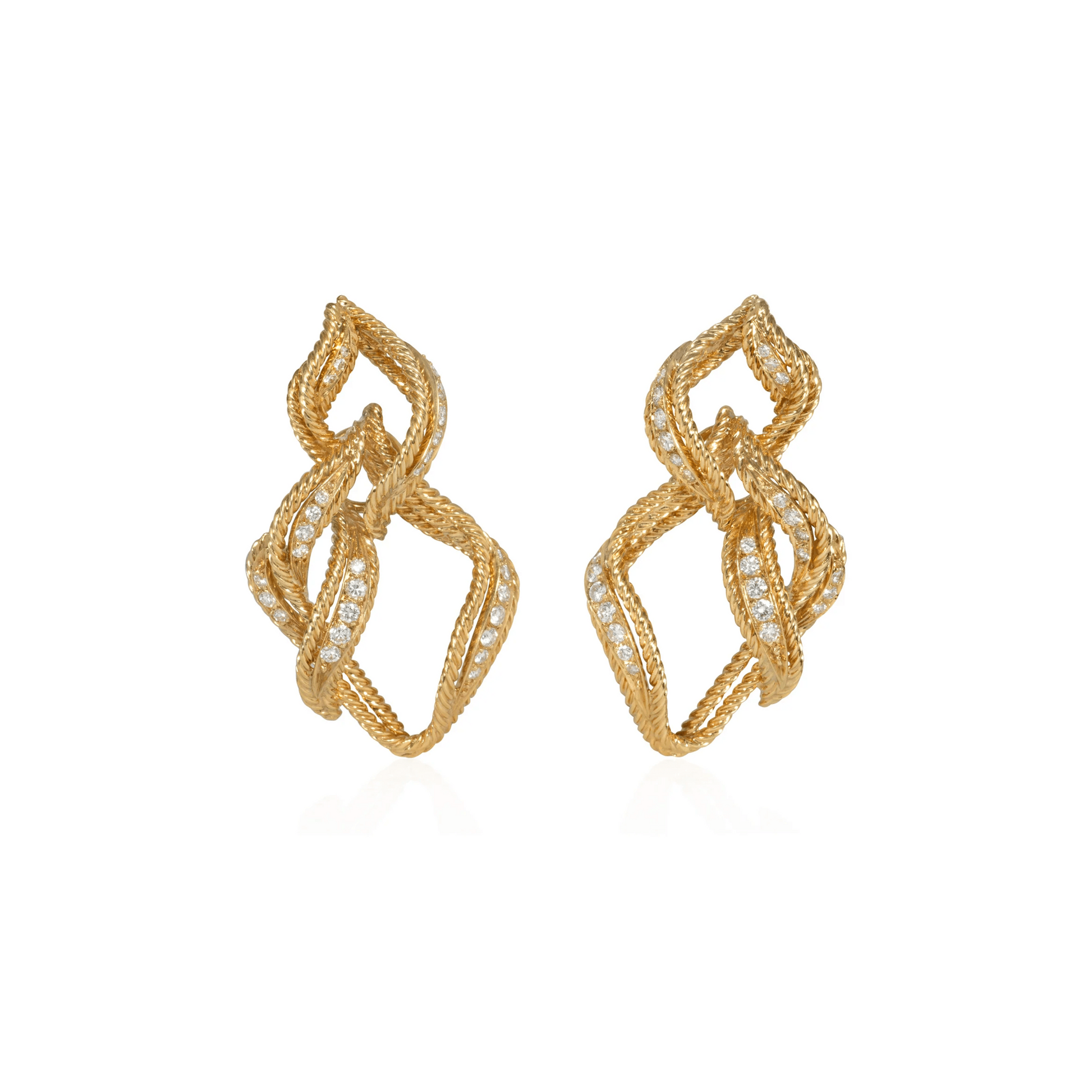 Chaumet 1970s 18KT Yellow Gold Diamond Earrings front