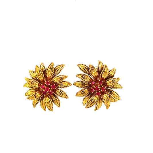 Cartier 1980s 18KT Yellow Gold Ruby Earrings front