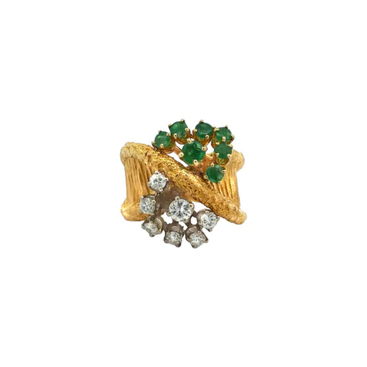 1980s 18KT Yellow Gold Diamond & Emerald Ring front