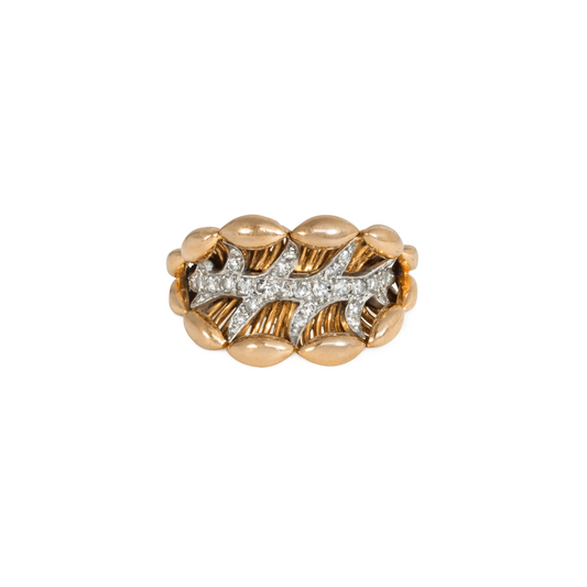 Rene Fréchou French Retro 18KT Rose Gold Diamond Ring front