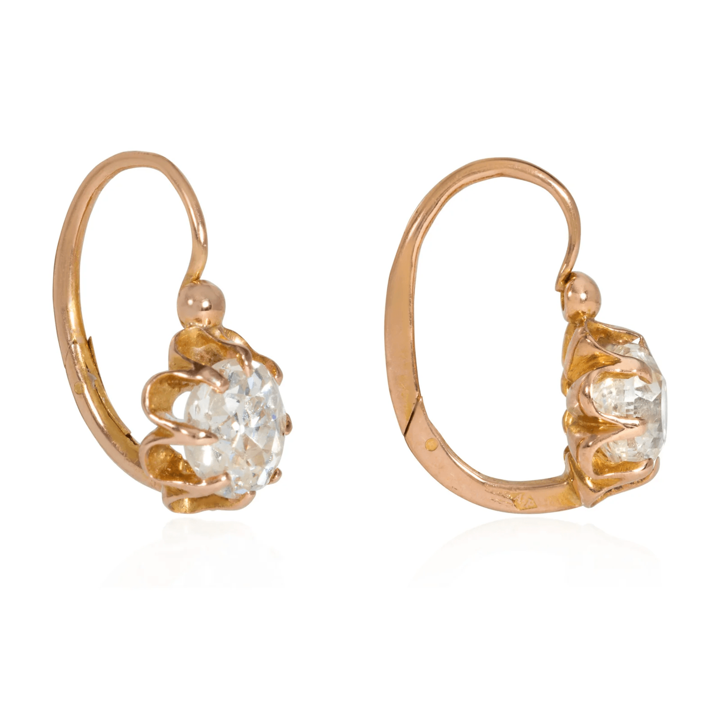 Amédée Petré French Victorian 18KT Yellow Gold Diamond Dormeuse Earrings side