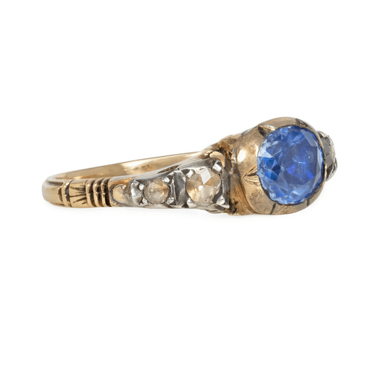 Georgian Silver & 18KT Yellow Gold Sapphire & Diamond Ring side