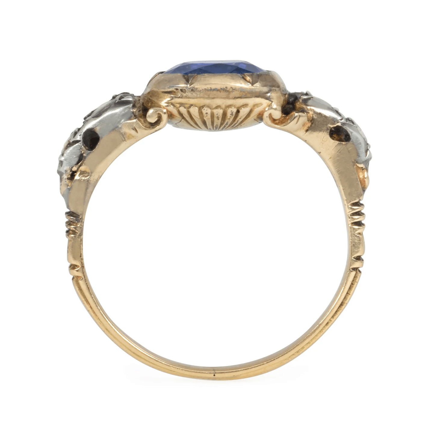 Georgian Silver & 18KT Yellow Gold Sapphire & Diamond Ring profile
