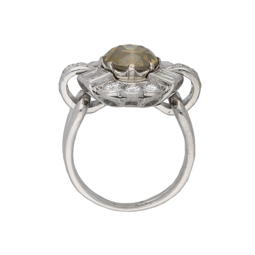 1950s 18KT White Gold Yellow-Brown & White Diamond Ring profile