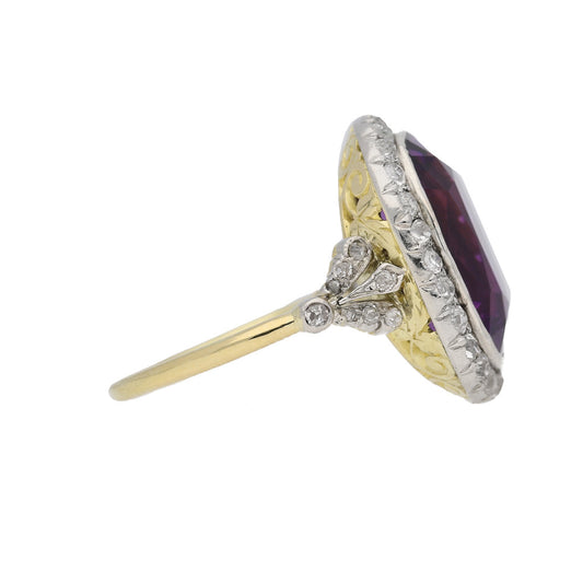 Victorian Silver & 18KT Yellow Gold Amethyst & Diamond Ring side