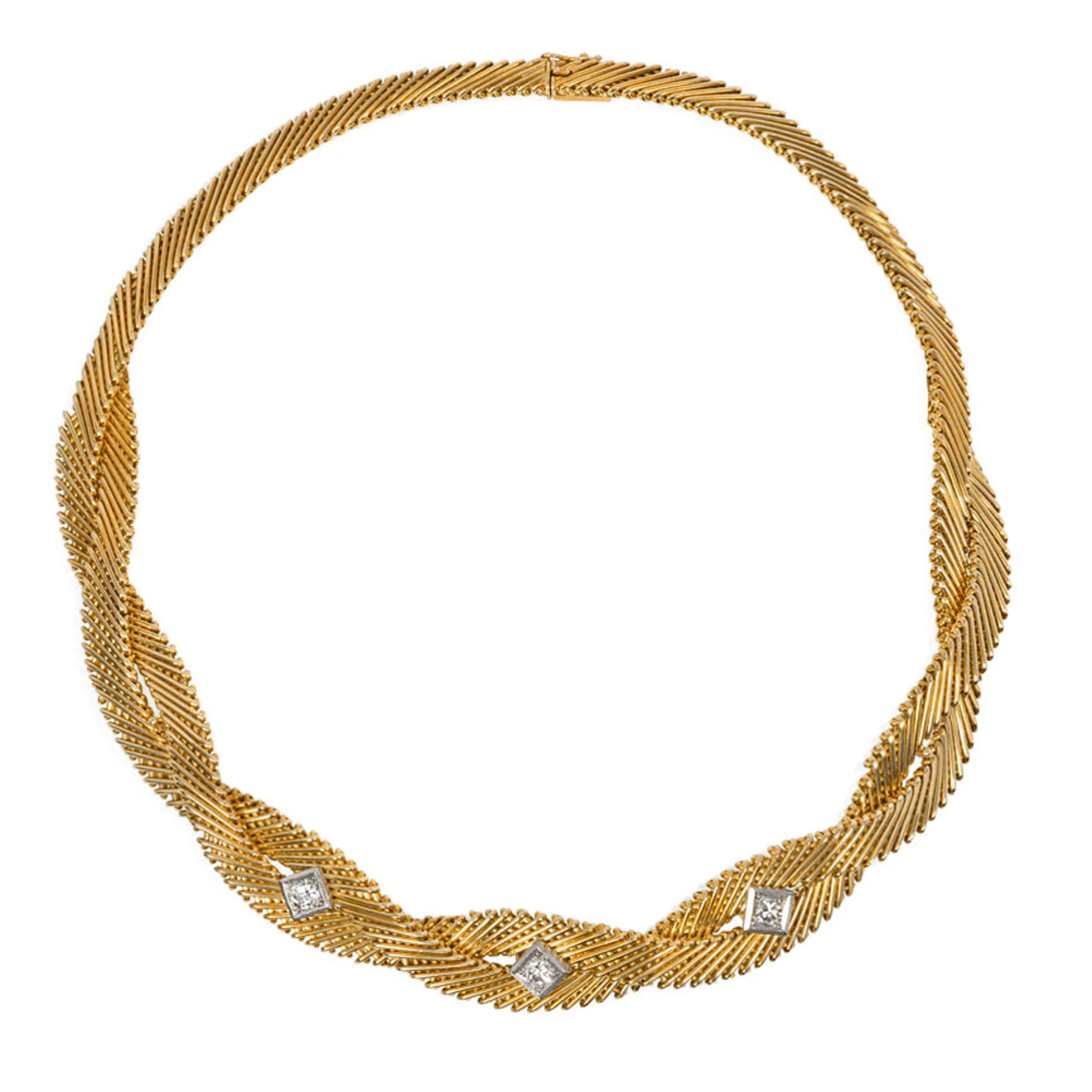 French 1950s 18KT Yellow & White Gold Diamond Necklace front