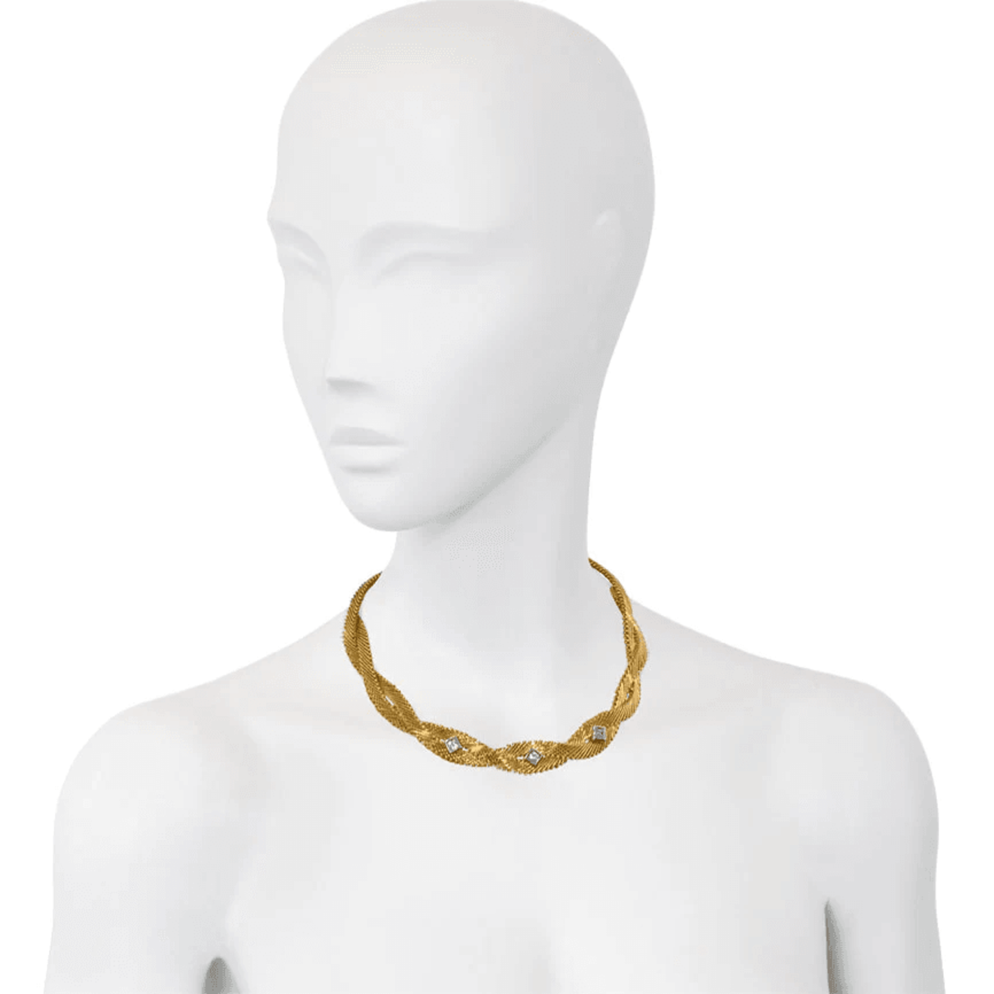 French 1950s 18KT Yellow & White Gold Diamond Necklace on neck