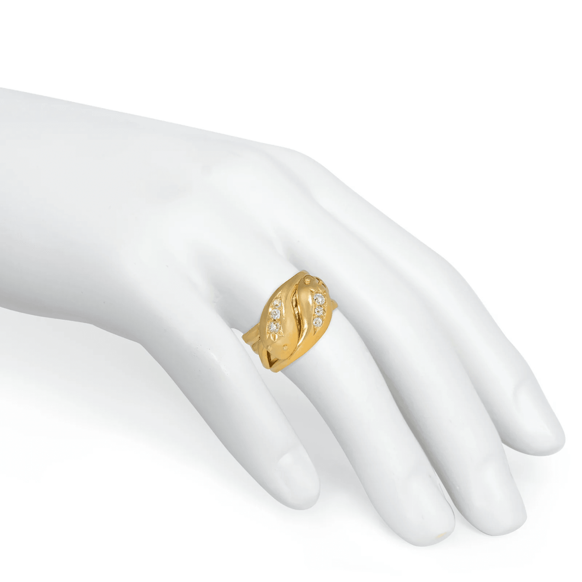 Victorian 18KT Yellow Gold Diamond Snake Ring on finger