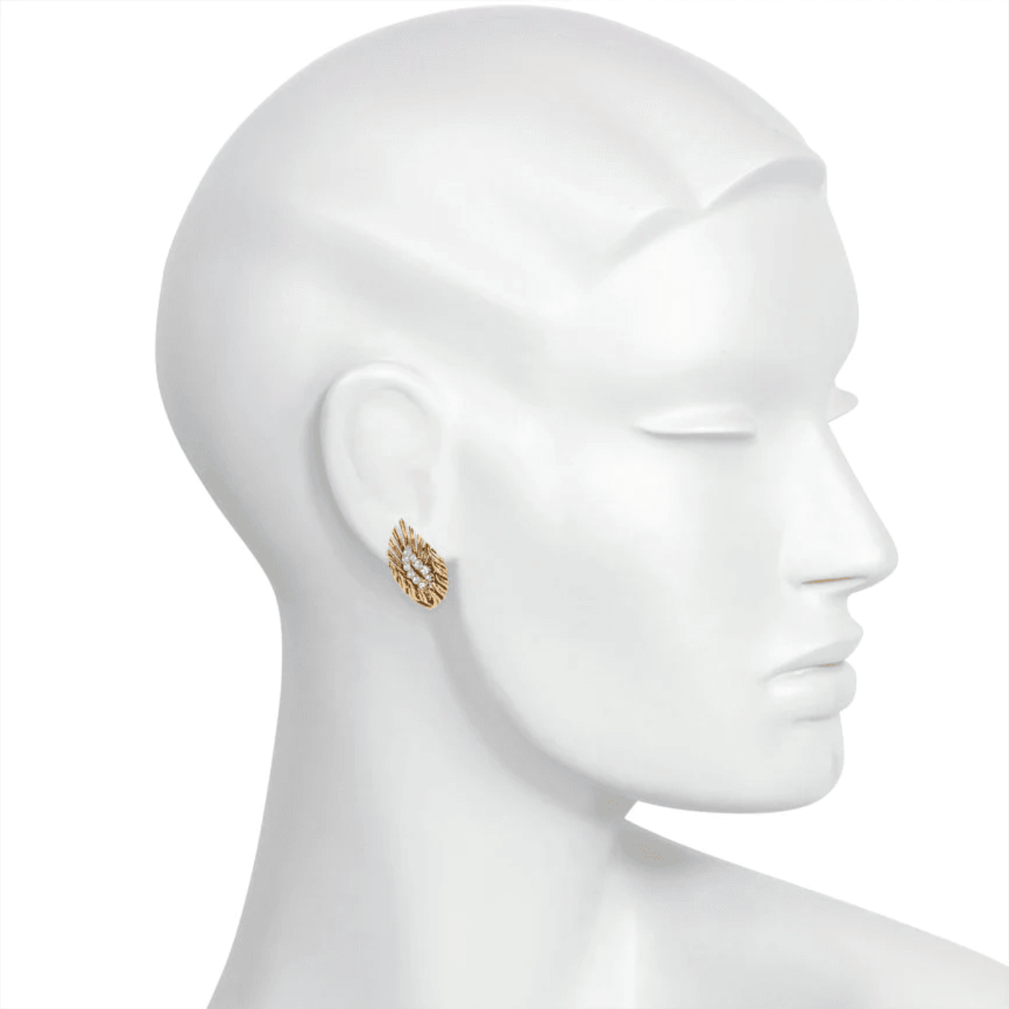 Boucheron French 1950s 18KT Yellow Gold Diamond Earrings on ear