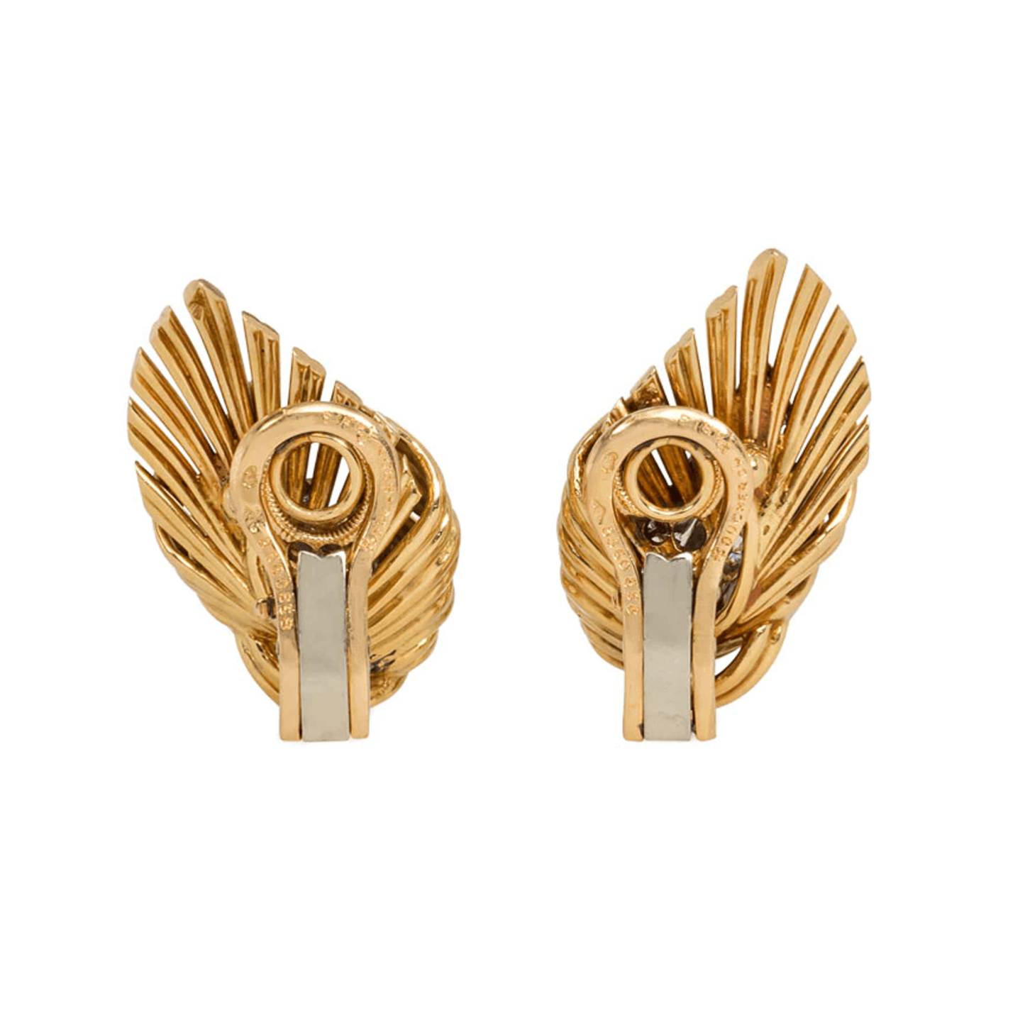 Boucheron French 1950s 18KT Yellow Gold Diamond Earrings back