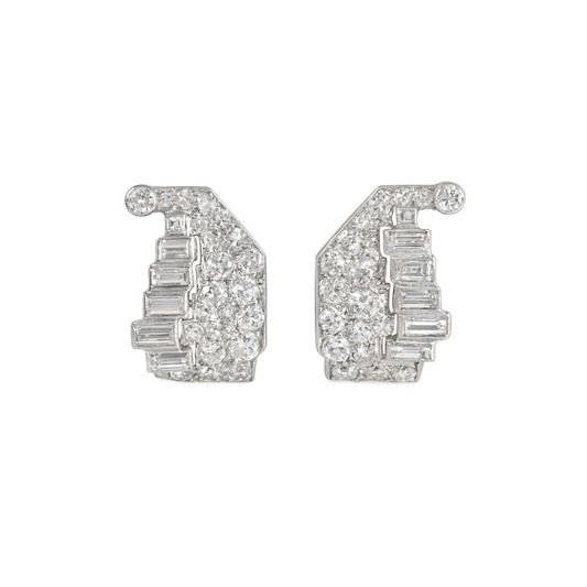 Art Deco Platinum Diamond Earrings front