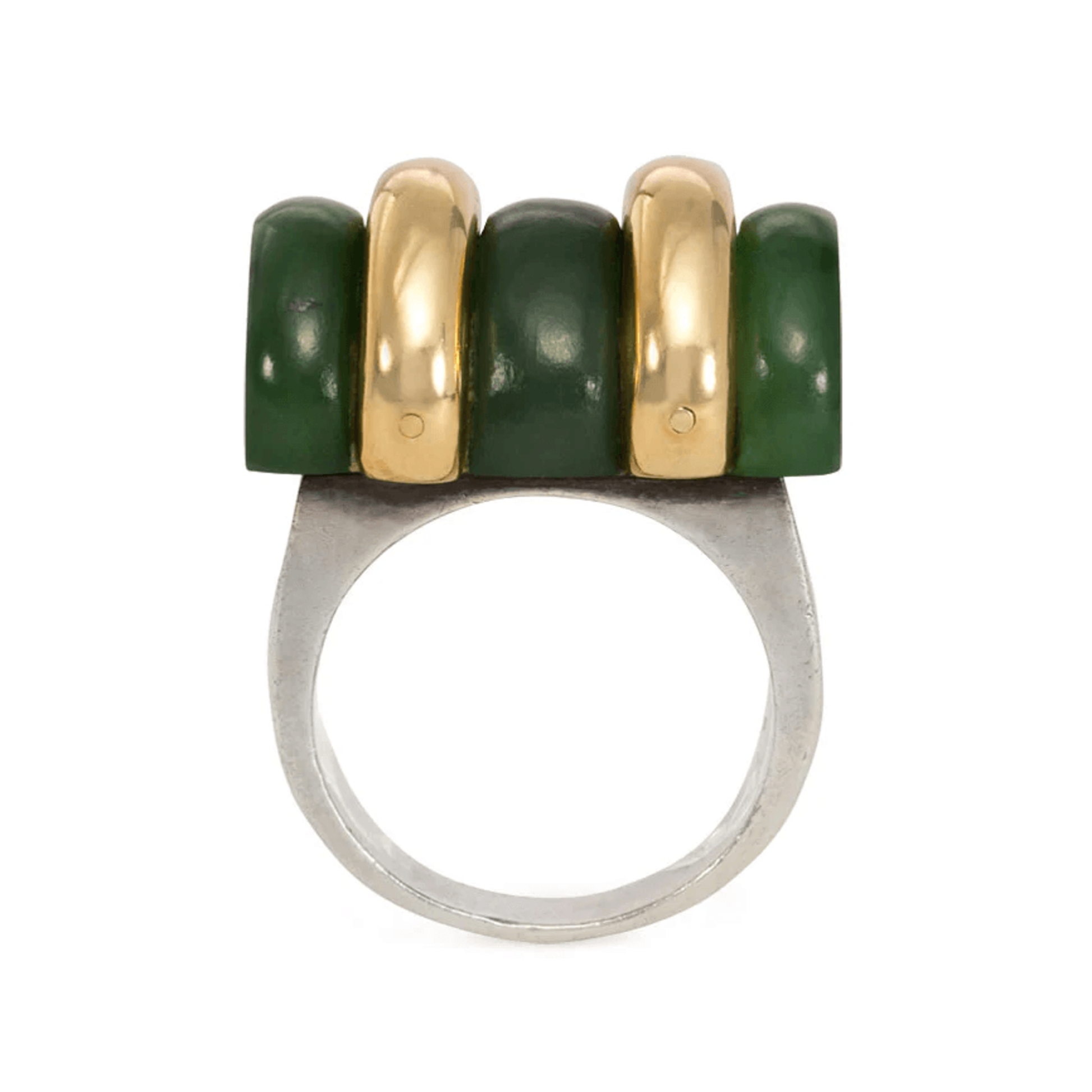 Puiforcat French Art Deco Silver & 18KT Yellow Gold Jade Nephrite Ring profile