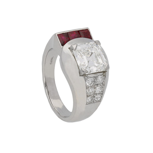 Raymond Yard Art Deco Platinum Diamond & Ruby Ring side