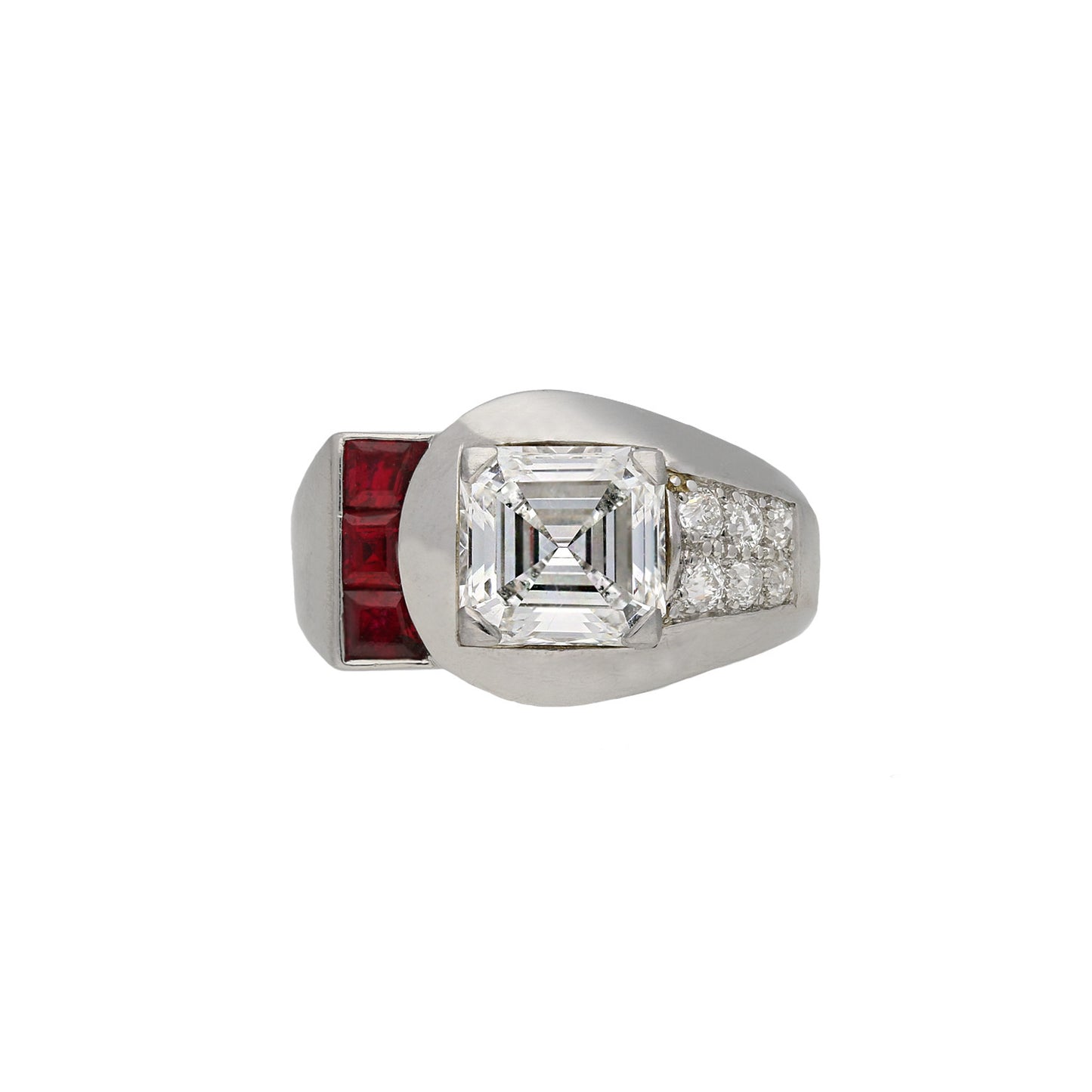 Raymond Yard Art Deco Platinum Diamond & Ruby Ring front