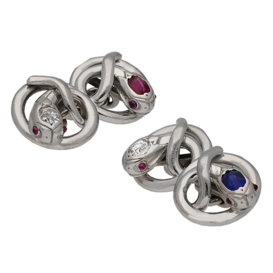 Art Deco Platinum Diamond, Ruby & Sapphire Cufflinks front