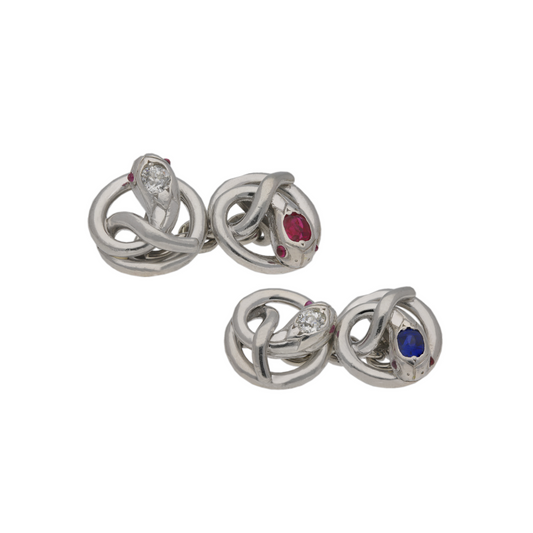 Art Deco Platinum Diamond, Ruby & Sapphire Cufflinks front