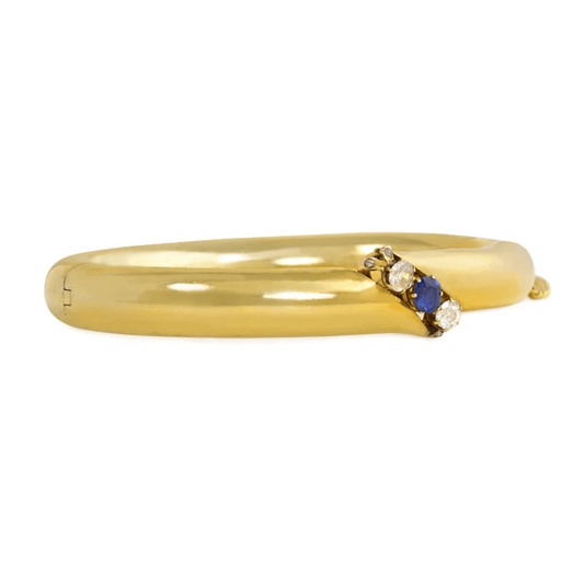 Antique 14KT Yellow Gold Sapphire & Diamond Bangle Bracelet side
