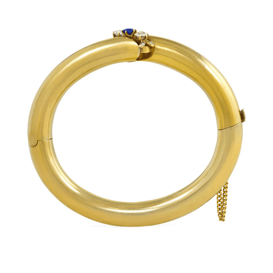 Antique 14KT Yellow Gold Sapphire & Diamond Bangle Bracelet profile