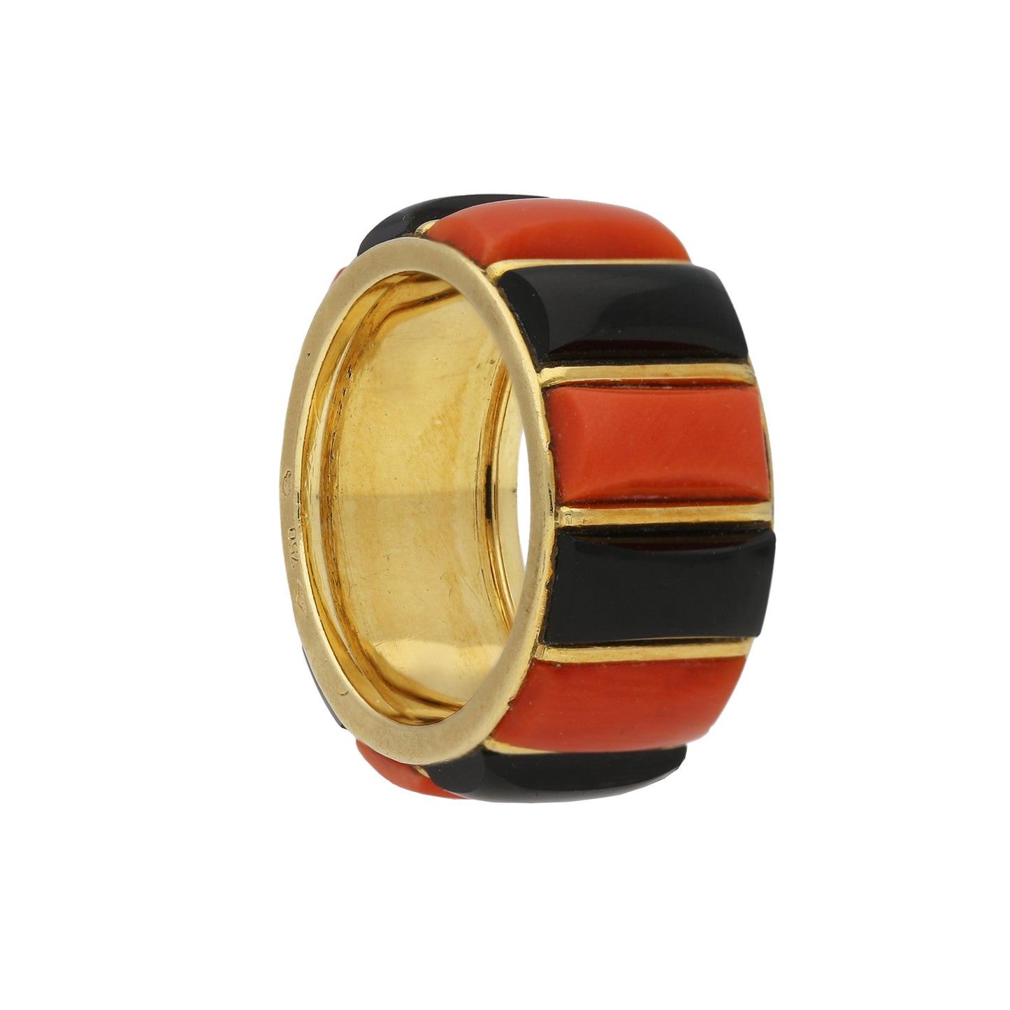Cartier French 1970s 18KT Yellow Gold Coral & Onyx Ring side