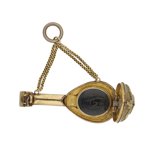 Georgian 18KT Yellow Gold Ruby & Emerald Mandolin Locket Brooch / Pendant with locket open