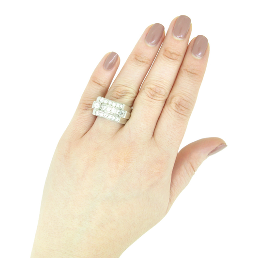 Rene Boivin Art Deco Platinum Diamond Ring on finger