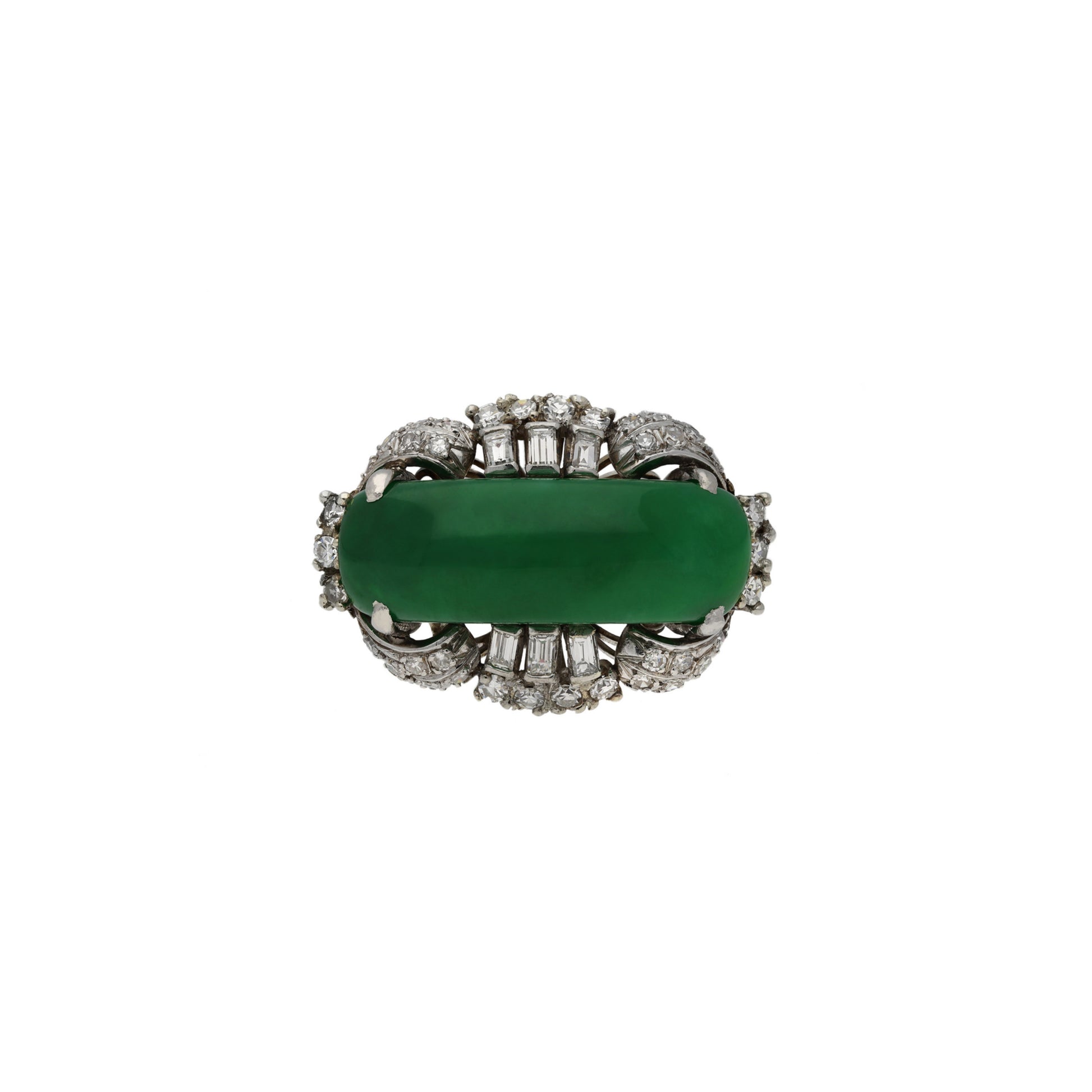 1950s Platinum Jade & Diamond Ring front