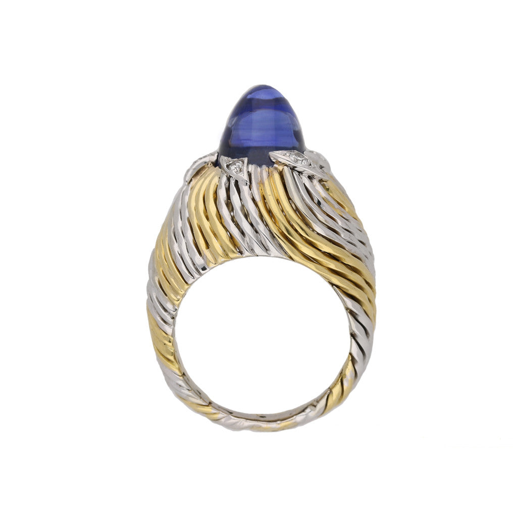 Pierre Sterle 1950s 18KT White & Yellow Gold Sapphire & Diamond Ring profile