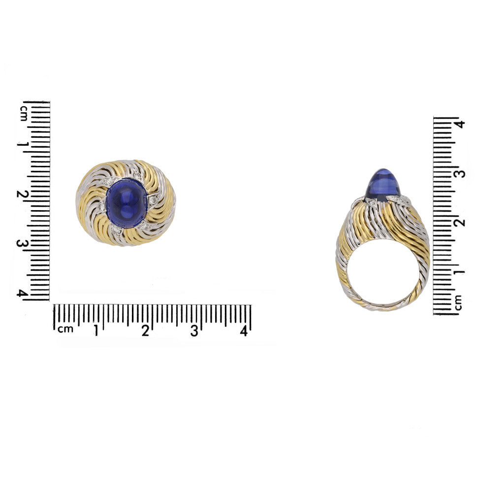 Pierre Sterle 1950s 18KT White & Yellow Gold Sapphire & Diamond Ring front and profile