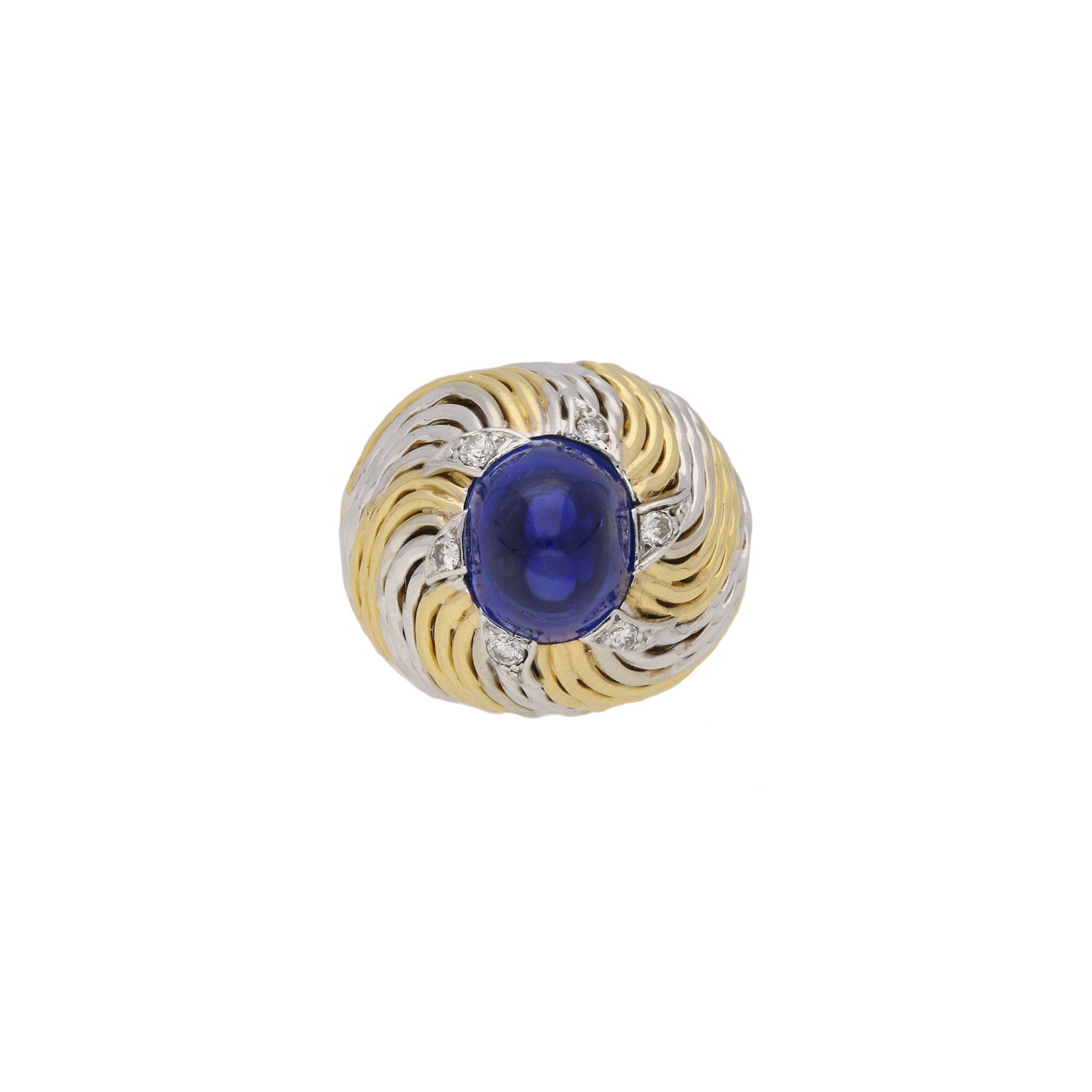 Pierre Sterle 1950s 18KT White & Yellow Gold Sapphire & Diamond Ring front