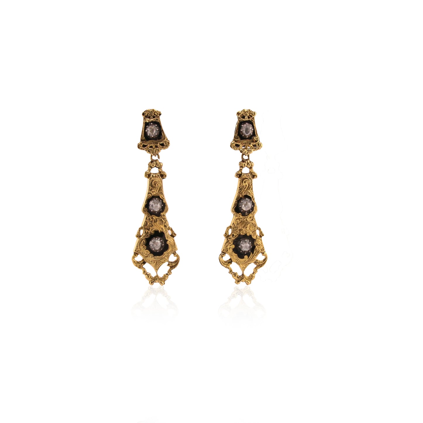 Victorian Silver & 18KT Yellow Gold Diamond Earrings front