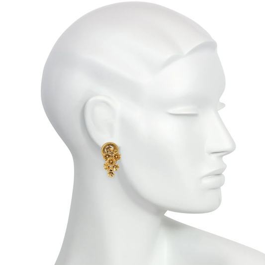French Retro 18KT Yellow Gold Flower Earrings on ear
