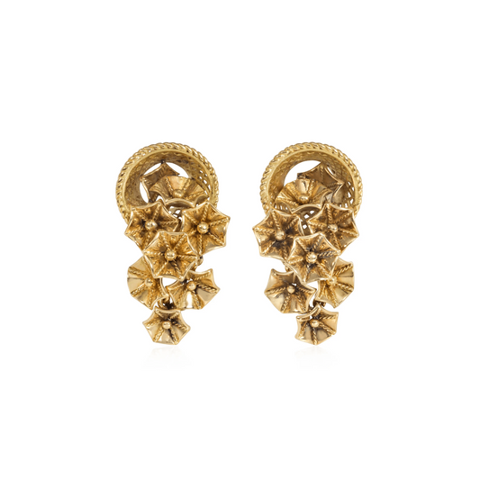French Retro 18KT Yellow Gold Flower Earrings front