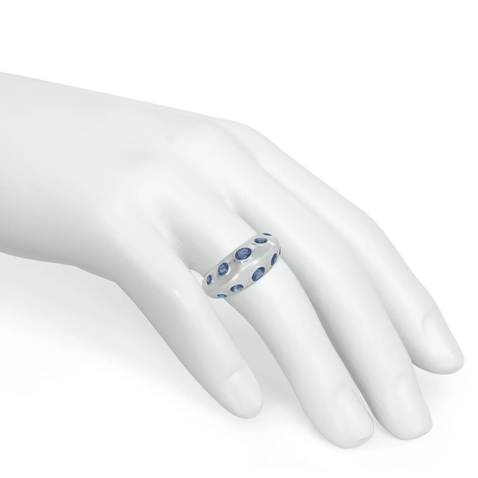 French Art Deco 18KT White Gold Sapphire Ring on finger