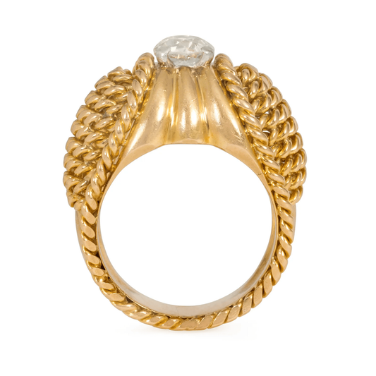 French Retro 18KT Yellow Gold Diamond Bombé Ring profile