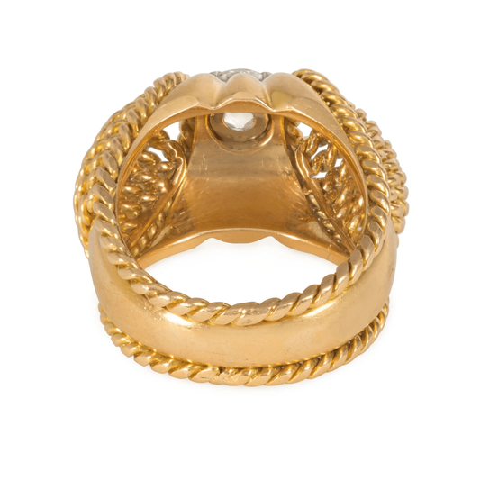 French Retro 18KT Yellow Gold Diamond Bombé Ring back