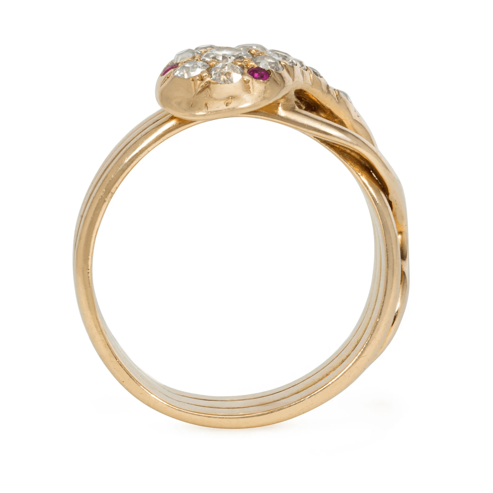 Victorian 14KT Yellow Gold Diamond & Ruby Snake Ring profile