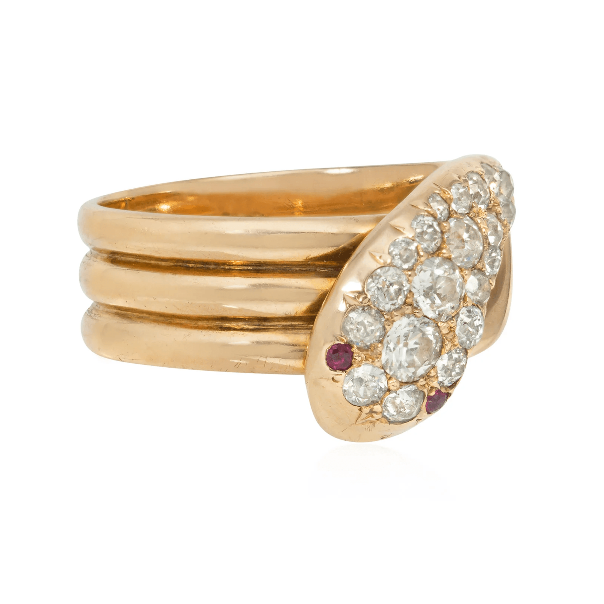 Victorian 14KT Yellow Gold Diamond & Ruby Snake Ring side