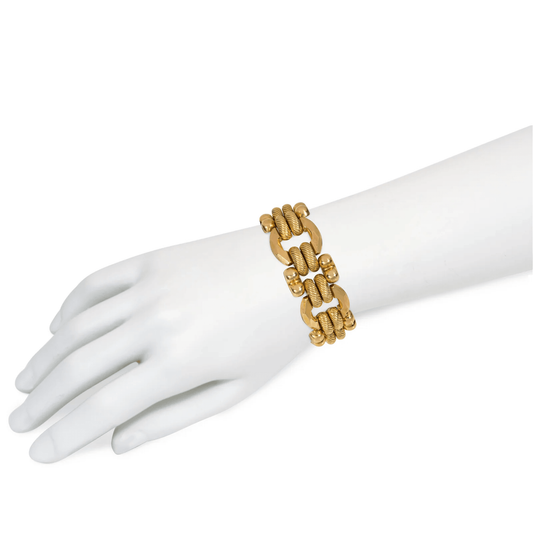 1940s 18KT Yellow & Rose Gold Tank Bracelet on wrist