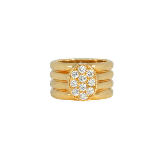 Hermès French 1970s 18KT Yellow Gold Diamond Ring front