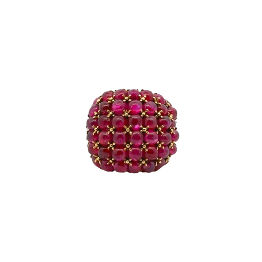 1950s 18KT Yellow Gold Ruby Bombe Ring front