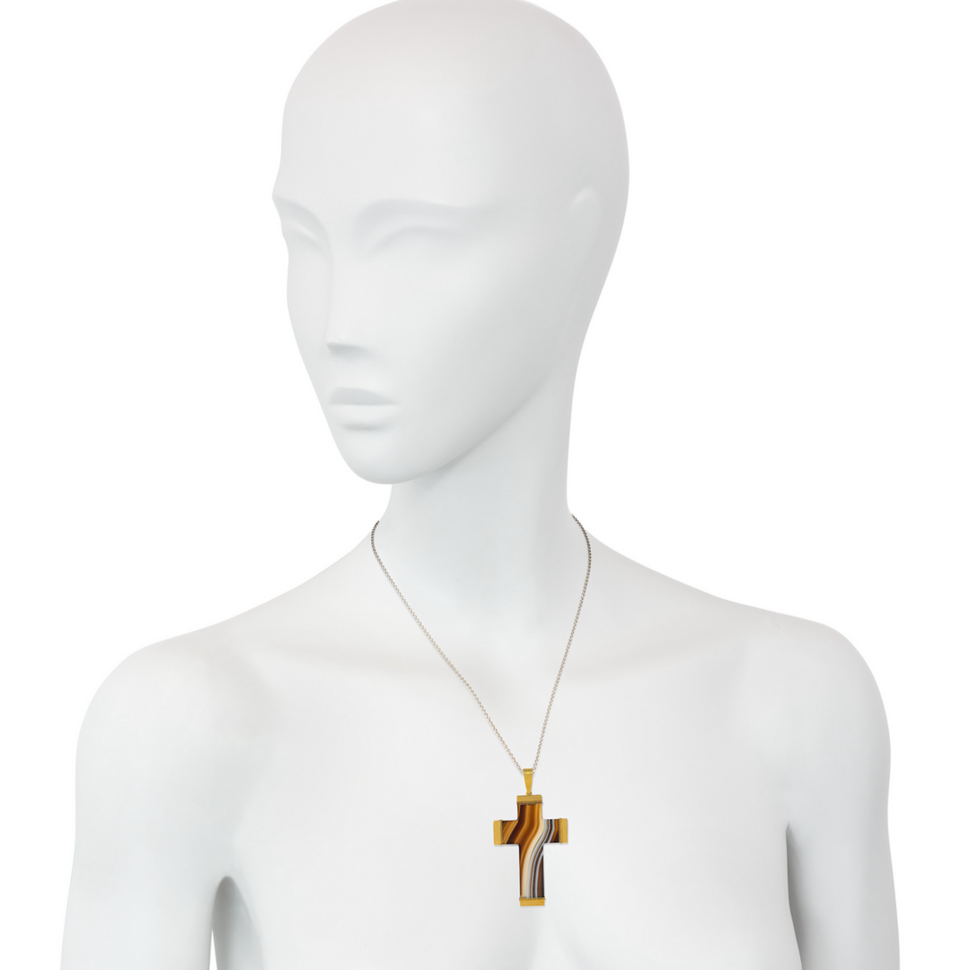 Victorian 18KT Yellow Gold Agate Cross Pendant worn on neck